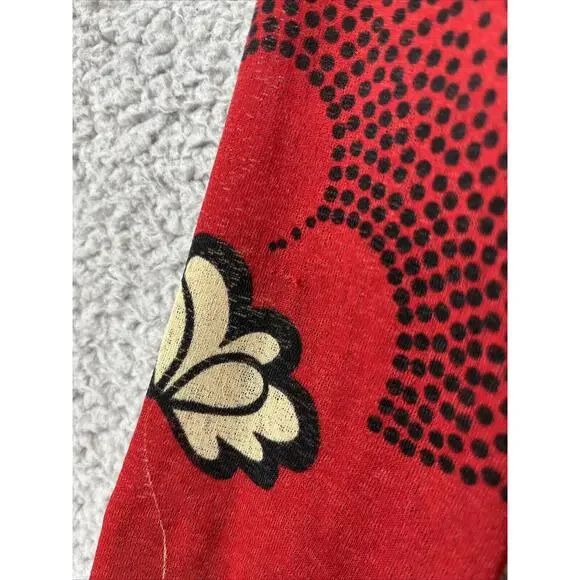 Tristan & Iseut Wrap Dress Small Knee Japanese Floral Red Ruffle Retro 70s Y2K - Picture 10 of 16